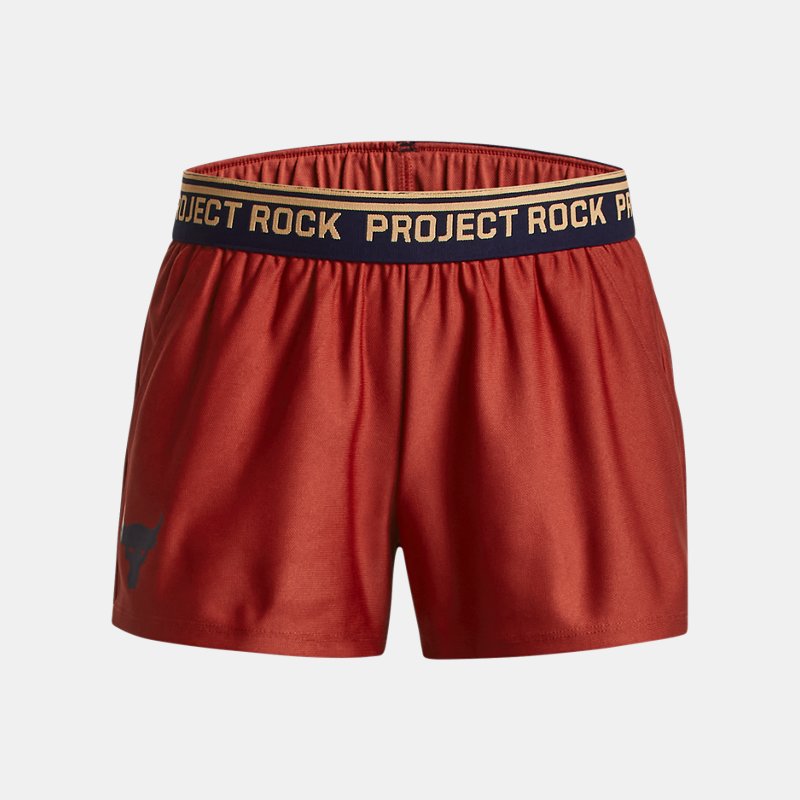 Under Armour Girls' Project Rock Play Up Shorts Heritage Red / Mesa Yellow YLG (149 - 160 cm)